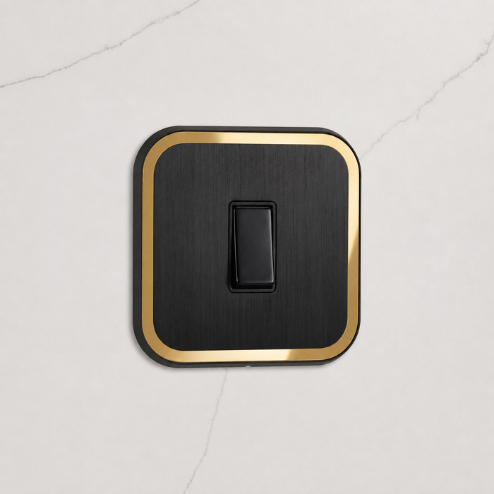 1G Rocker Light Switch (20A) in Black & Gold Gloss