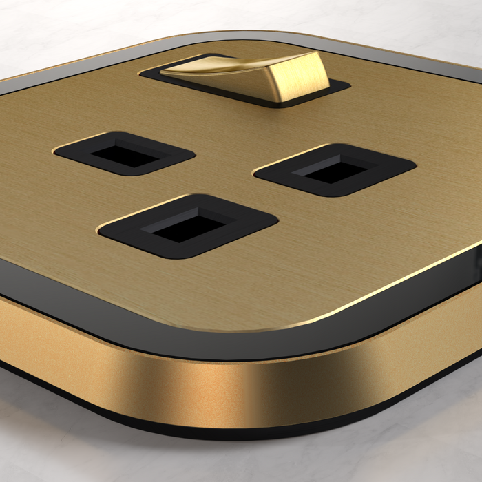 1G UK Plug Socket (13A) in Gold & Black Gloss – product view 2