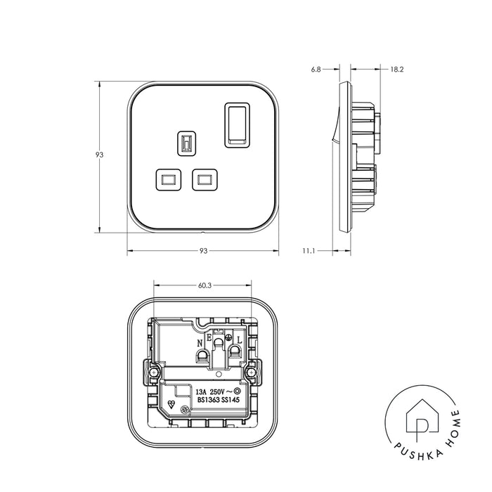 1G UK Plug Socket (13A) in Gold & Black Gloss – product view 4