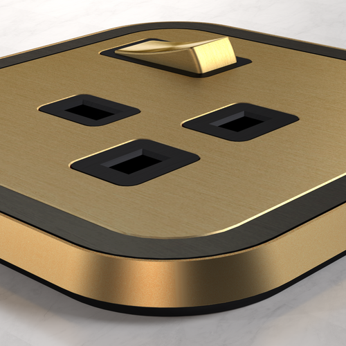 1G UK Plug Socket (13A) in Gold & Black – product view 2
