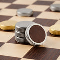 24 x Brass Draughts Pieces Set in Gold & Silver with Leather Base