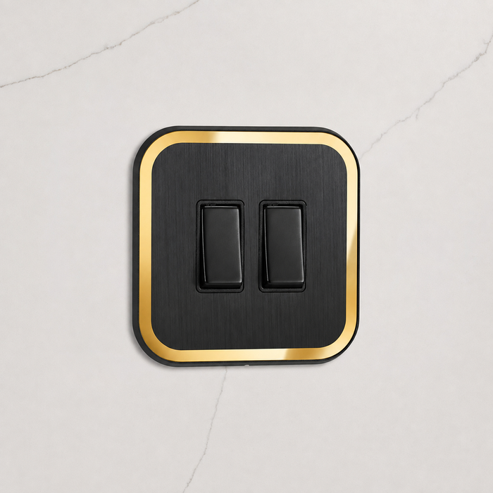 2G Rocker Light Switch (20A) in Black & Gold Gloss