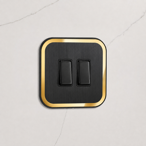 2G Rocker Light Switch (20A) in Black & Gold Gloss