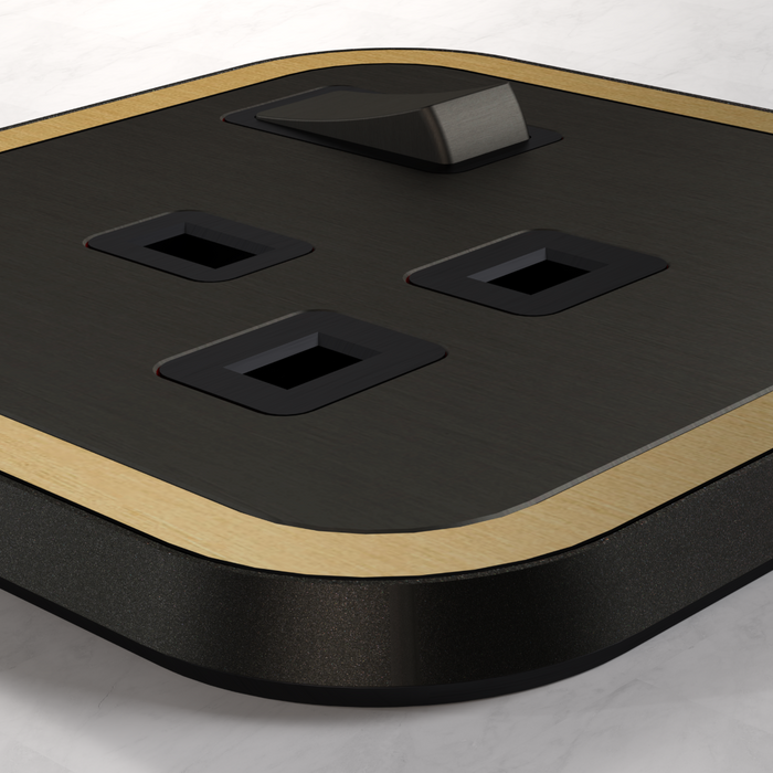 2G UK Plug Socket (13A) in Black & Gold Gloss – product view 2