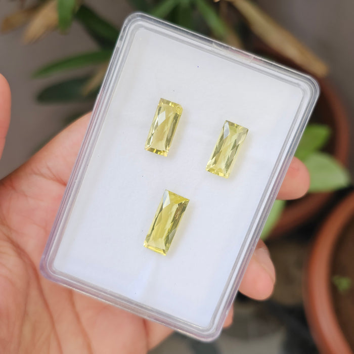 3 Pcs Natural Lemon Quatz Set Rectangle Shape:19-16mm - The LabradoriteKing