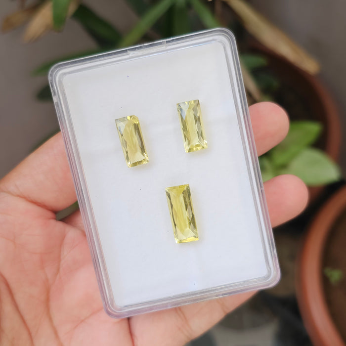 3 Pcs Natural Lemon Quatz Set Rectangle Shape:19-16mm - The LabradoriteKing