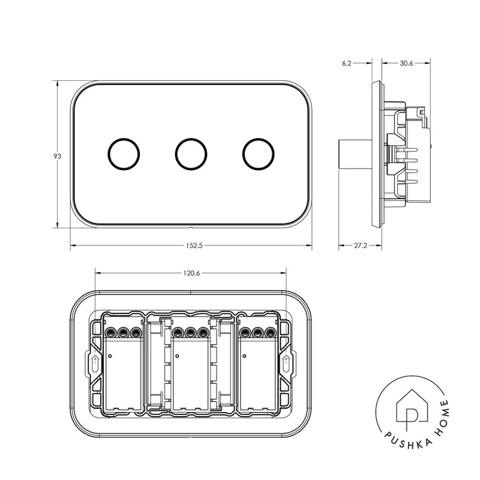 3G Dimmer Light Switch (150W) in Black & Gold Gloss – product view 4