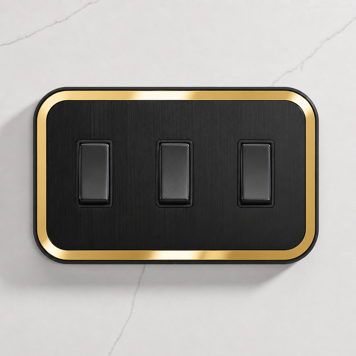 3G Rocker Light Switch (20A) in Black & Gold Gloss – product view 2