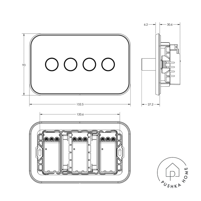 4G Dimmer Light Switch (150W) in Black & Gold Gloss – product view 4