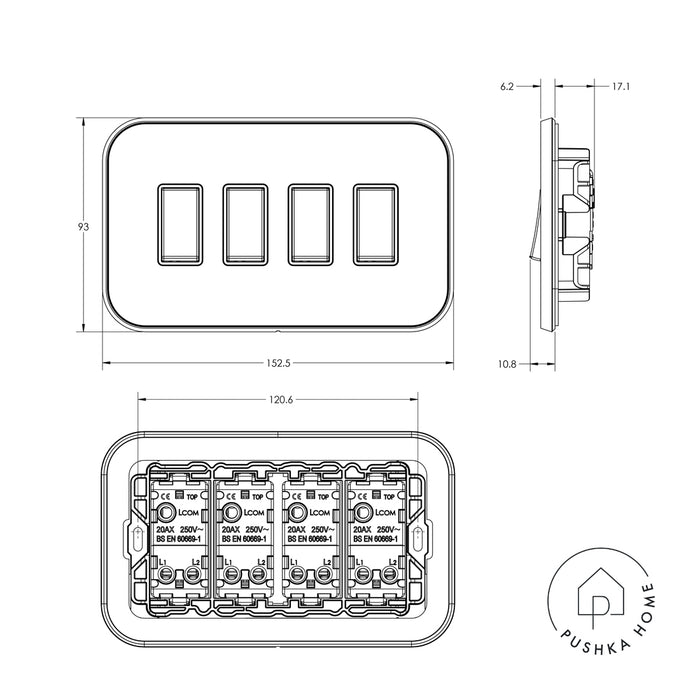 4G Rocker Light Switch (20A) in Silver – product view 5