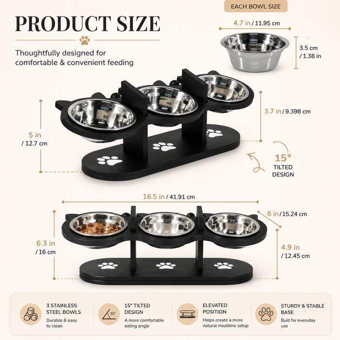 Adjustable 15° Tilted Pet Bowl