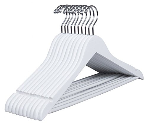 Amber Home Gugertree Solid Wooden Hangers Wood Suit Coat Hanger, White Color Smooth Finished with Non-Slip Bar (10)