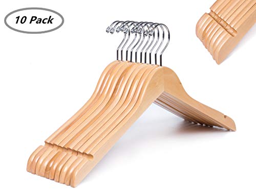 Amber Home Solid Gugertree Wooden Shirt and Dress Clothes Hangers with Chrome Hook 10 Pack (Natural)