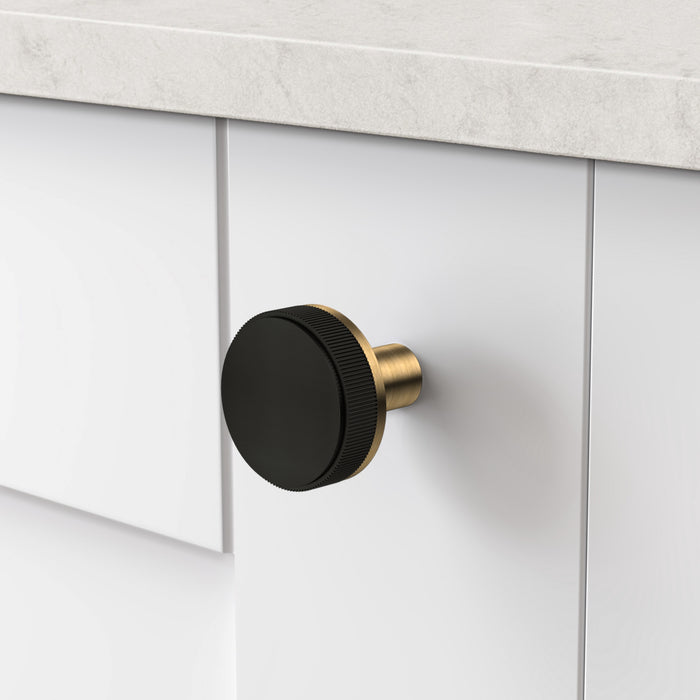 Antique Brass Door Knobs with Linear Top In Black – product view 2