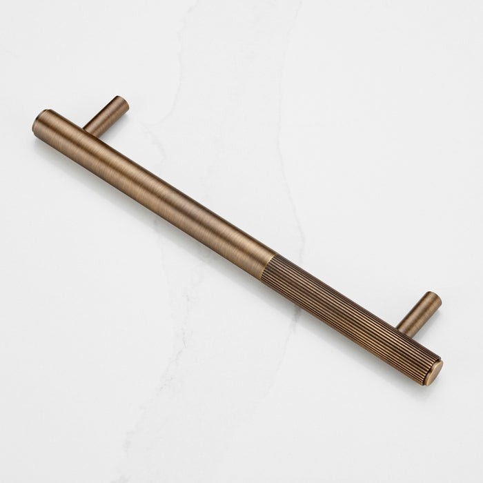 Antique Brass Linear Cabinet Handle with Tip in Antique – product view 2