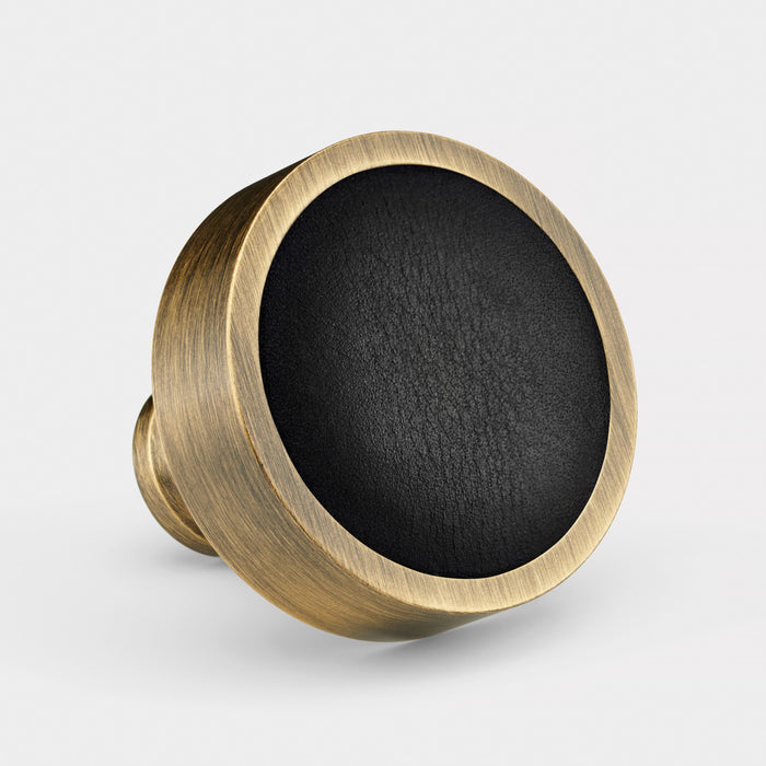 Antique & Leather Round Door Knobs in Black