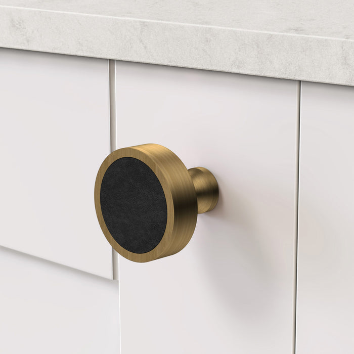 Antique & Leather Round Door Knobs in Black – product view 3