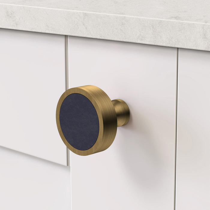 Antique & Leather Round Door Knobs in Blue – product view 3