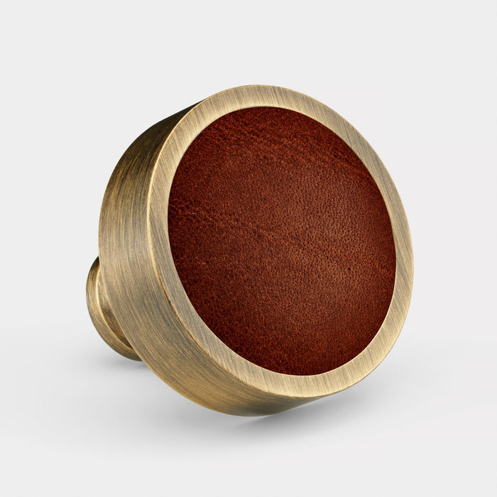 Antique & Leather Round Door Knobs in Brown