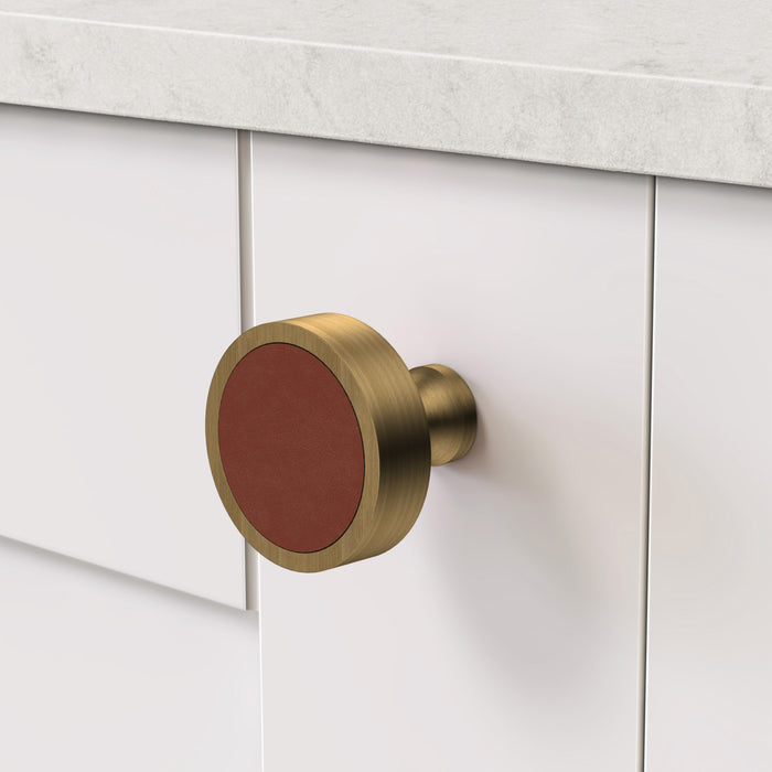 Antique & Leather Round Door Knobs in Brown – product view 3
