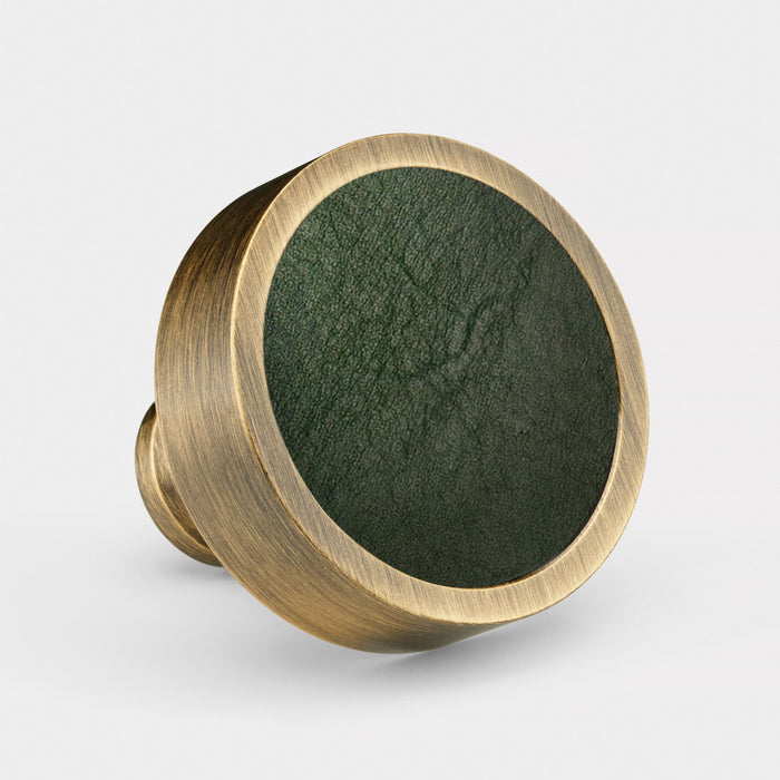 Antique & Leather Round Door Knobs in Green