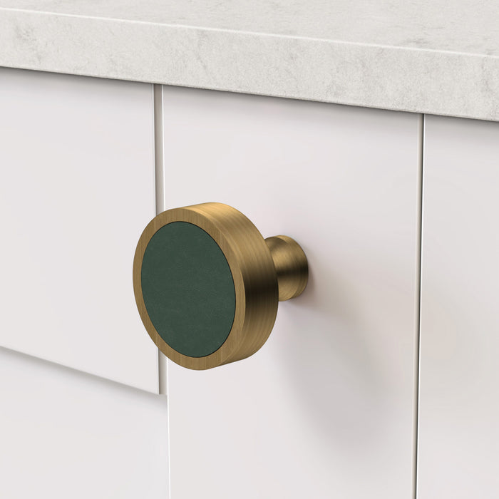 Antique & Leather Round Door Knobs in Green – product view 3
