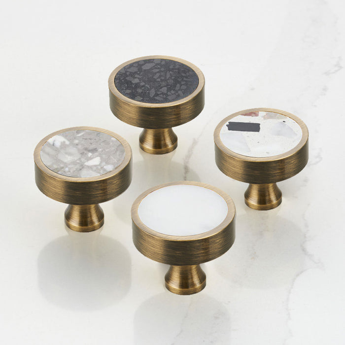Antique & Terrazzo Round Door Knobs in Black – installed view