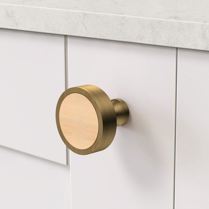 Antique & Wood Round Door Knobs in Maple – product view 3