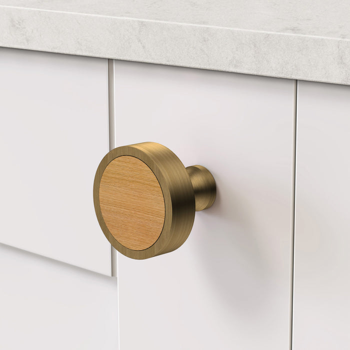 Antique & Wood Round Door Knobs in Oak – product view 3
