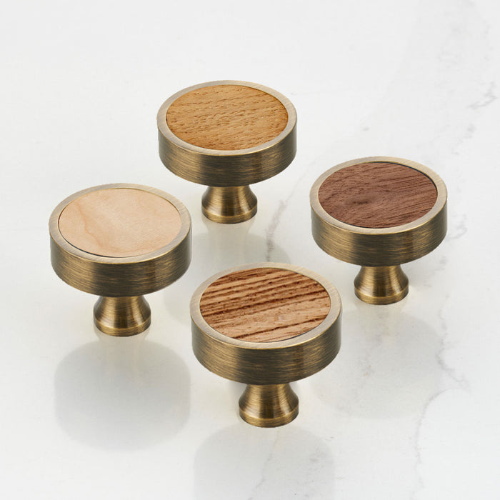 Antique & Wood Round Door Knobs in Oak – product view 4