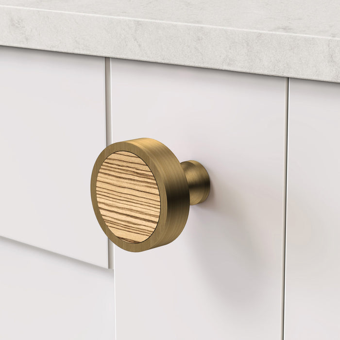 Antique & Wood Round Door Knobs in Zebrano – product view 3