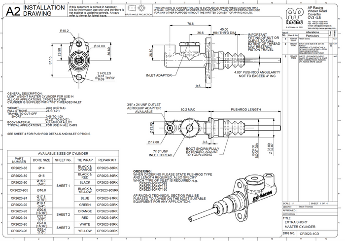AP Racing CP2623 Master Cylinder