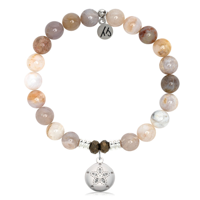 Australian Agate Gemstone Bracelet with Sand Dollar CZ Sterling Silver Charm