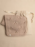Sand pointelle hand-knitted baby blanket with cotton storage bag – Anzy Home