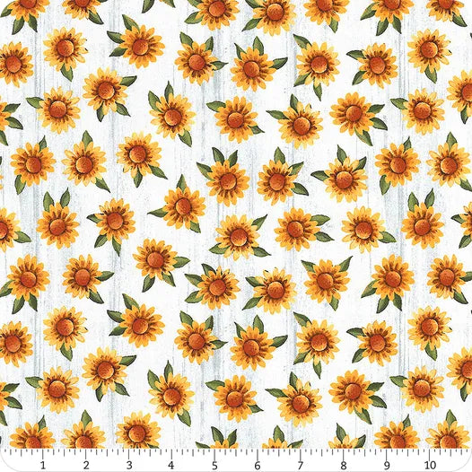 Benartex Spring Hill Farm Light Grey Sunflower # 13248-08