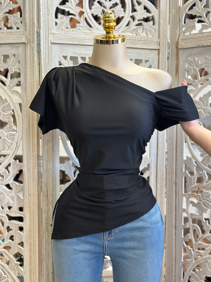 Black Asymmetrical Blouse - Estira, Stretchy
