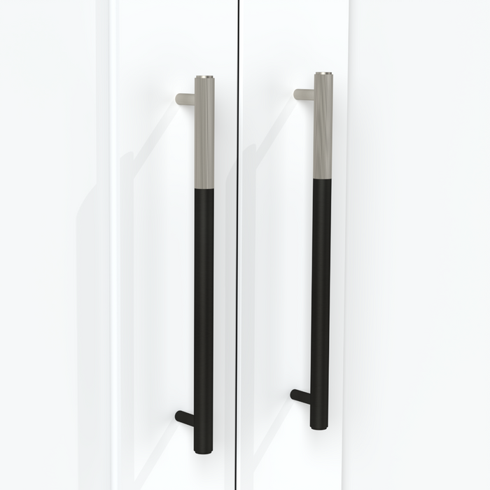 Black Brass Linear Cabinet Handle with Tip in Silver – installed view
