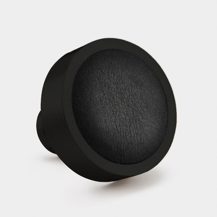 Black & Leather Round Door Knobs in Black
