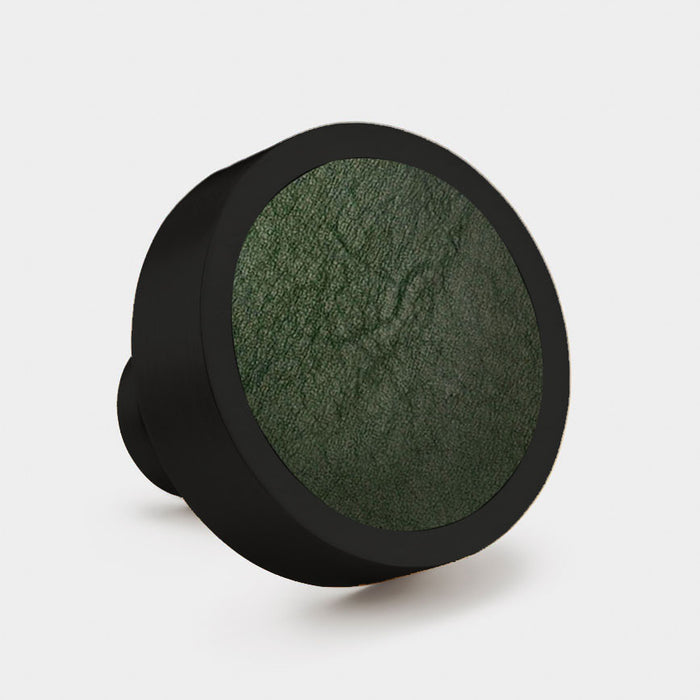 Black & Leather Round Door Knobs in Green