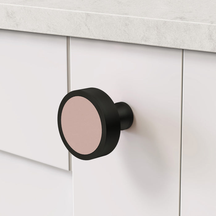 Black & Leather Round Door Knobs in Pink – product view 3