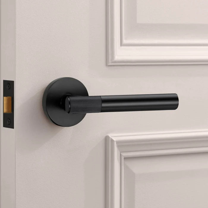 Black Linear Lever Handle with Tip in Black – installed view