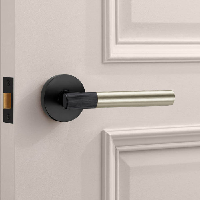 Black Linear Lever Handle with Tip in Silver – installed view