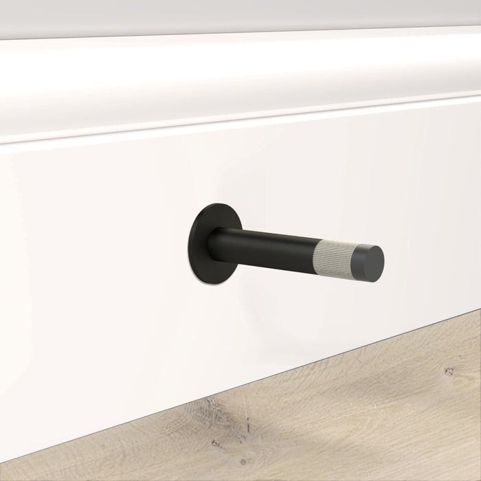 Black Linear Wall Mounted Door Stop in Silver – installed view