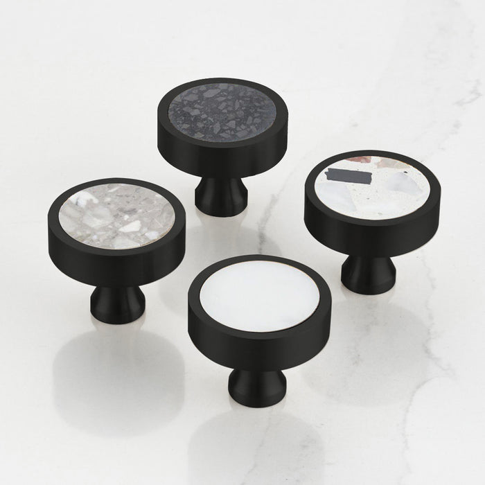 Black & Terrazzo Round Door Knobs in White Fleck – installed view