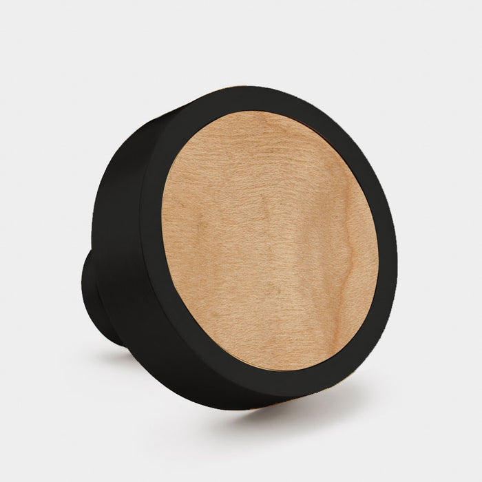 Black & Wood Round Door Knobs in Maple