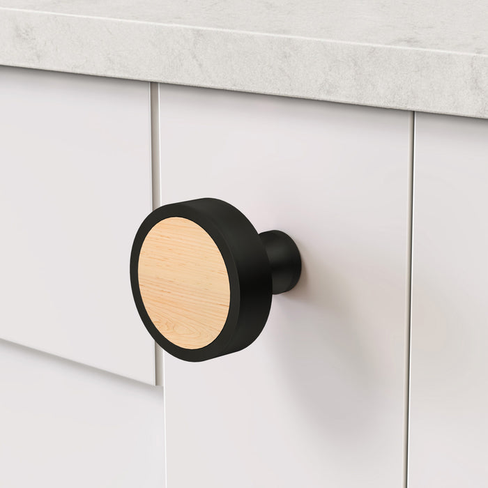 Black & Wood Round Door Knobs in Maple – product view 3