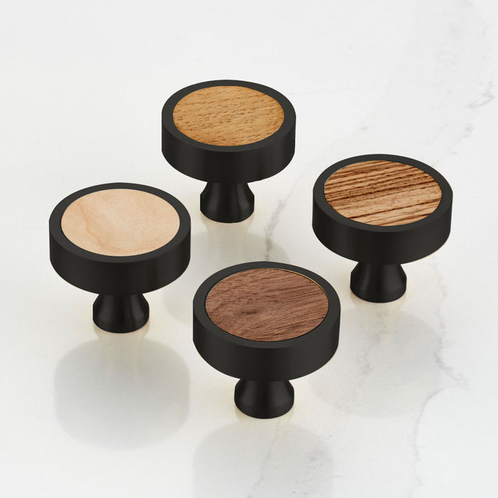 Black & Wood Round Door Knobs in Oak – product view 4