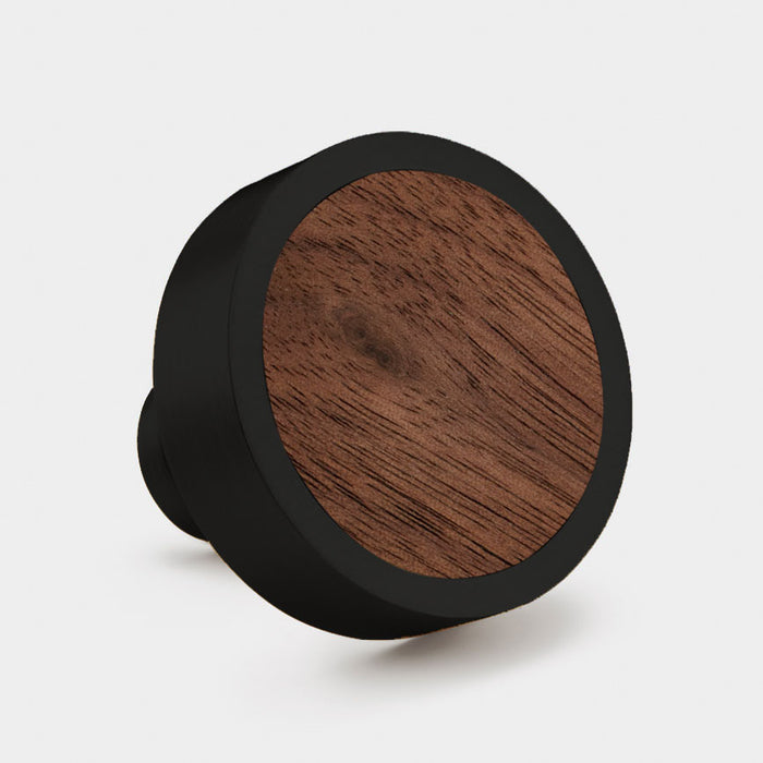 Black & Wood Round Door Knobs in Walnut
