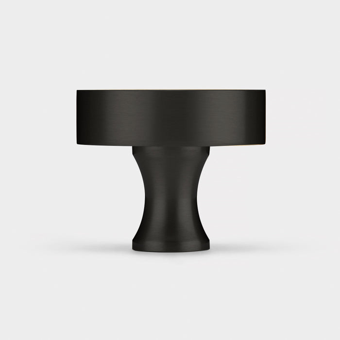 Black & Wood Round Door Knobs in Walnut – side view