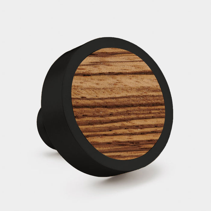 Black & Wood Round Door Knobs in Zebrano